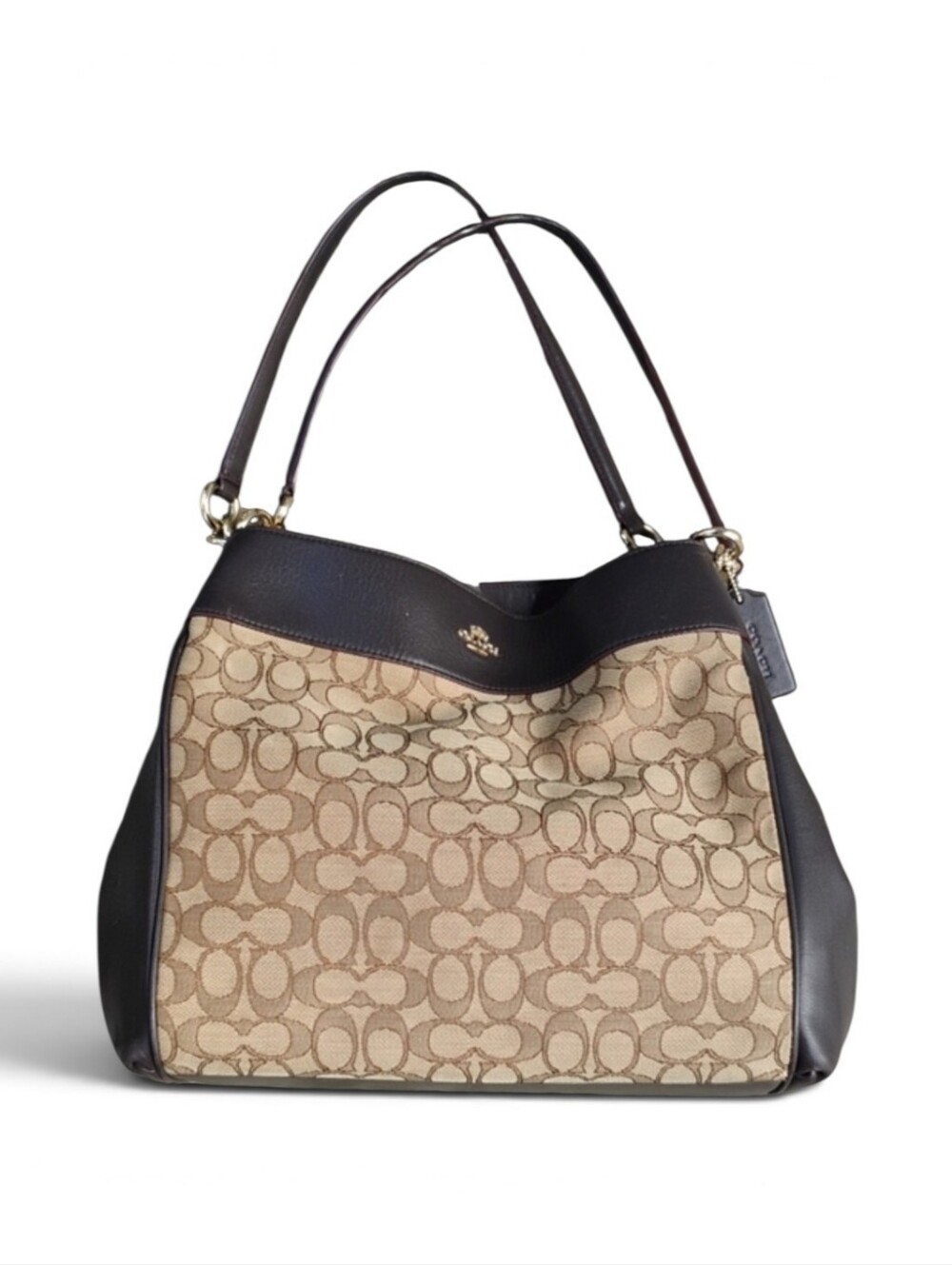 Coach Lexy Shoulder Bag Crafted In Khaki Signature Jacquard Canvas GUC